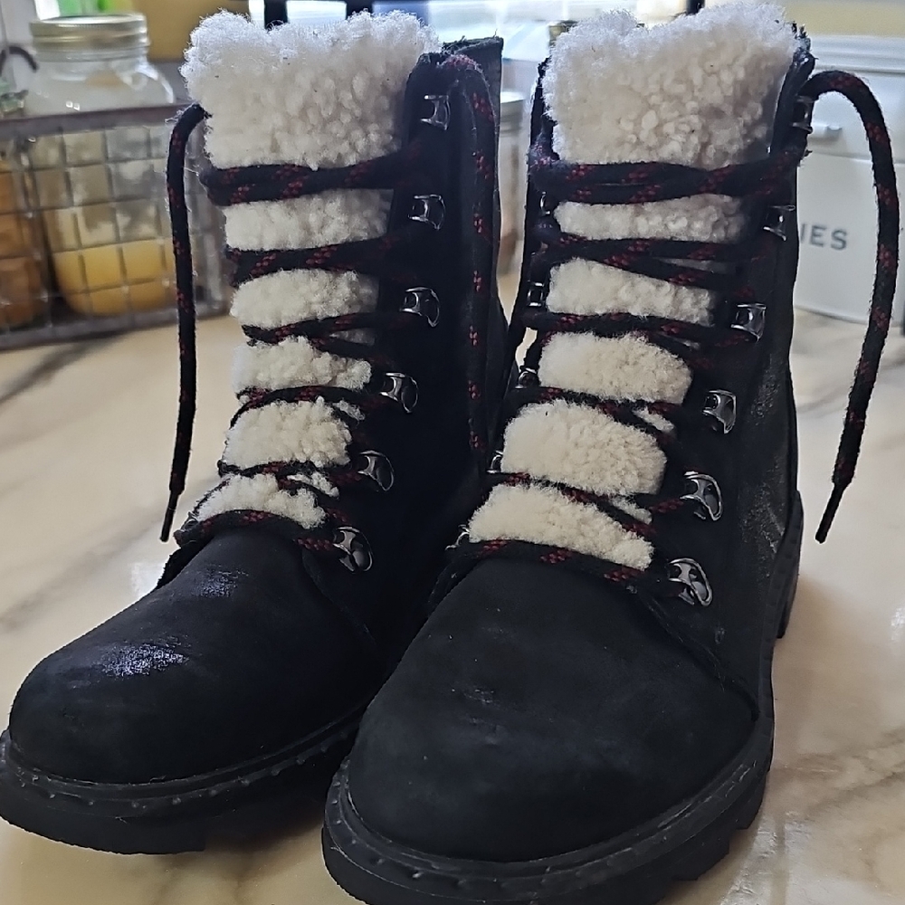 Sorel Black and White Shearling Boots